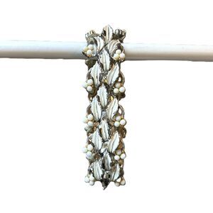 Vintage Coro Silver Tone White Enamel Leaf Berry Bracelet